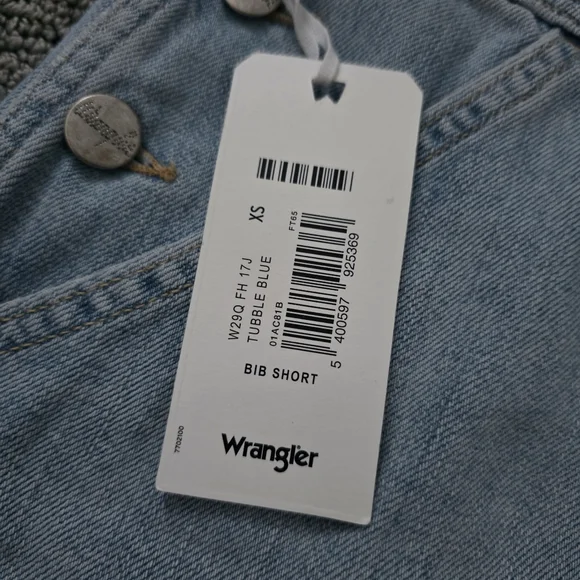 NWT Wrangler Bib Shorts Overalls XS Blue Jean W29QFH17J Tubble Blue Casual - Picture 7 of 15